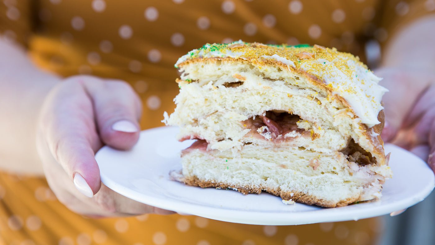 Mardi Gras King Cake with Balsamic Reduction - Texas Hill Country Olive Co.