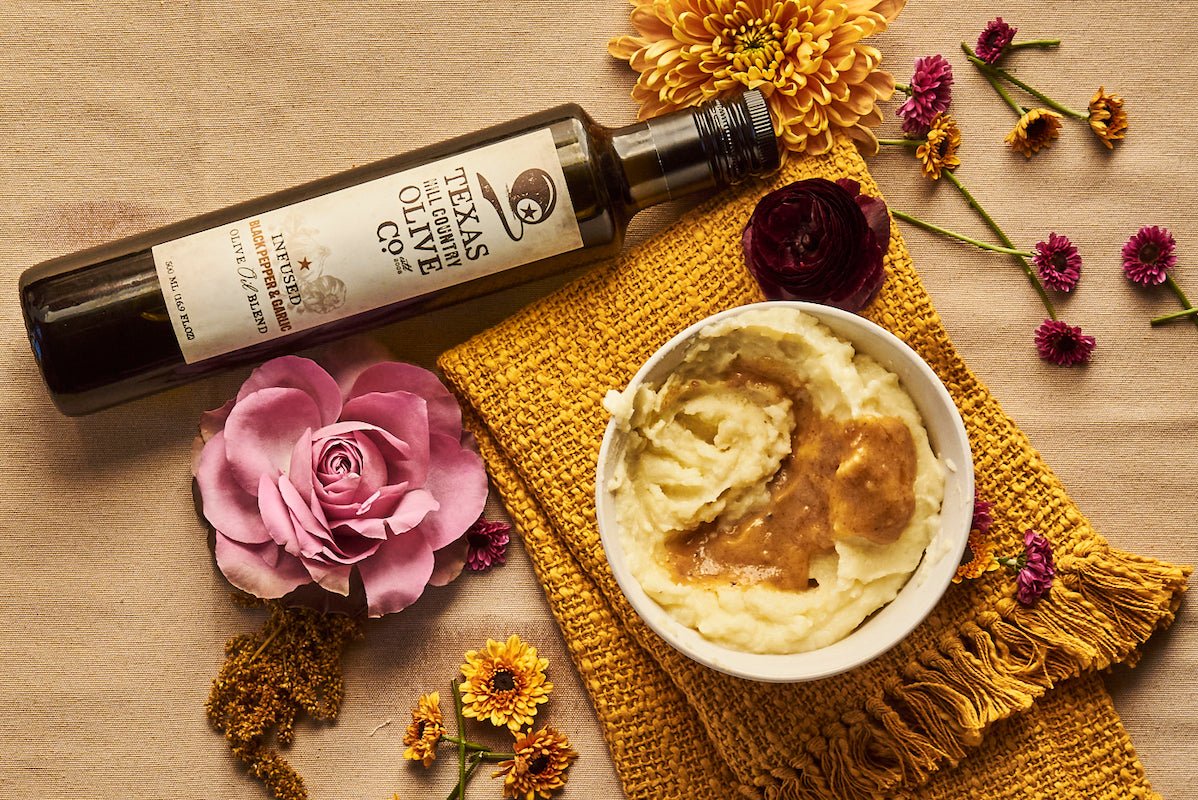 Olive Oil Mashed Potatoes with Black Pepper Garlic - Texas Hill Country Olive Co.