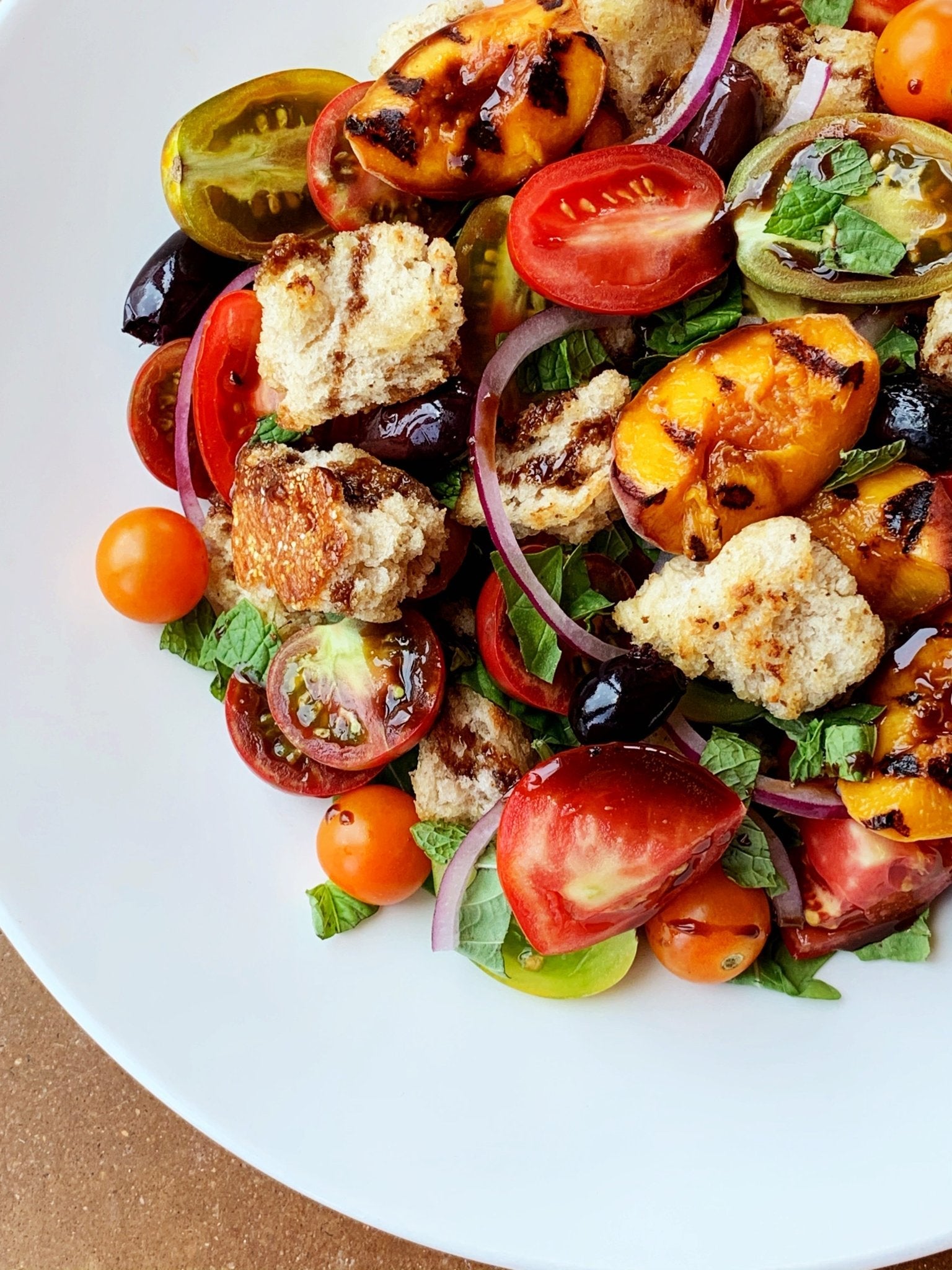 Peach Balsamic Summer Panzanella Texas Hill Country Olive Co