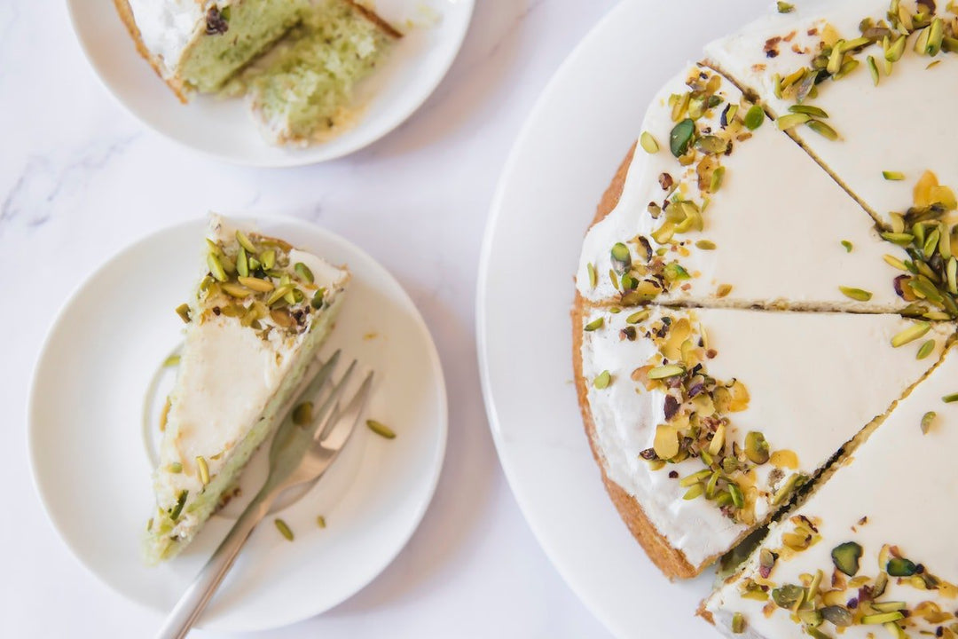 Pistachio Torte with White Lemon Balsamic Frosting - Texas Hill Country Olive Co.