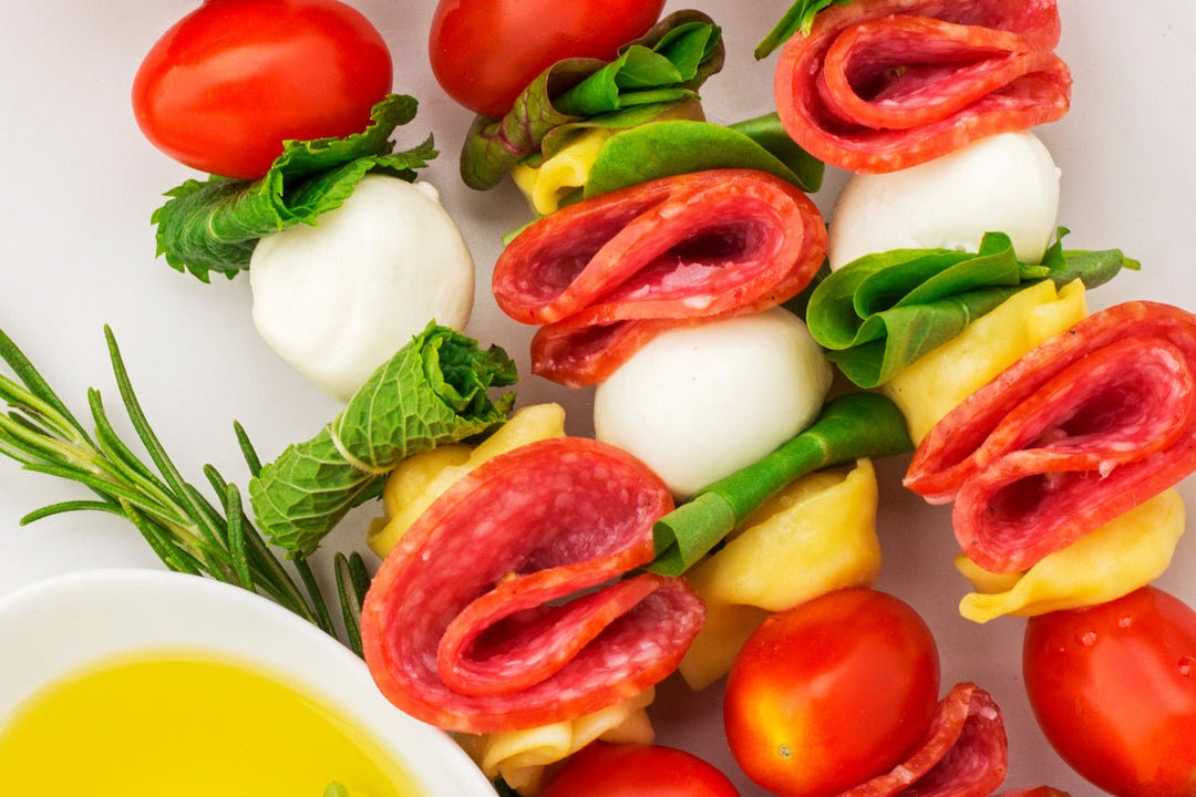 Antipasto Skewers with Tortellini and Texas Olive Oil - Texas Hill Country Olive Co.