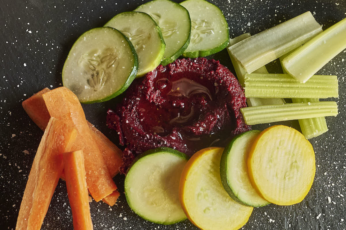 Bistro's Spicy Beet Hummus with Harissa Infused Olive Oil - Texas Hill Country Olive Co.