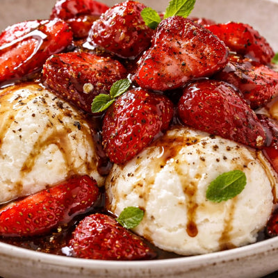 Bourbon Balsamic Strawberries with Vanilla Ice Cream