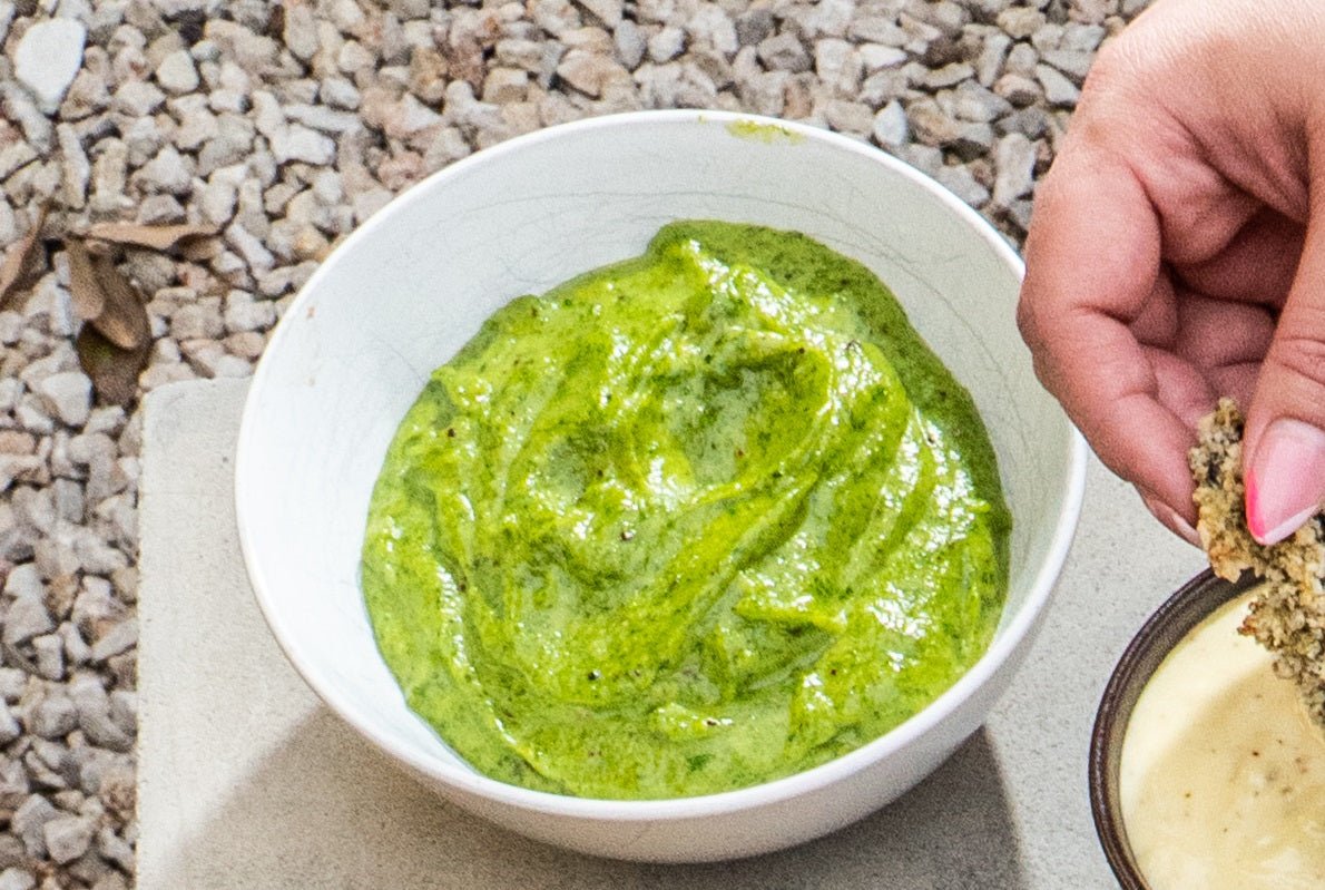 Creamy Arugula Walnut Pesto with Ricotta - Texas Hill Country Olive Co.