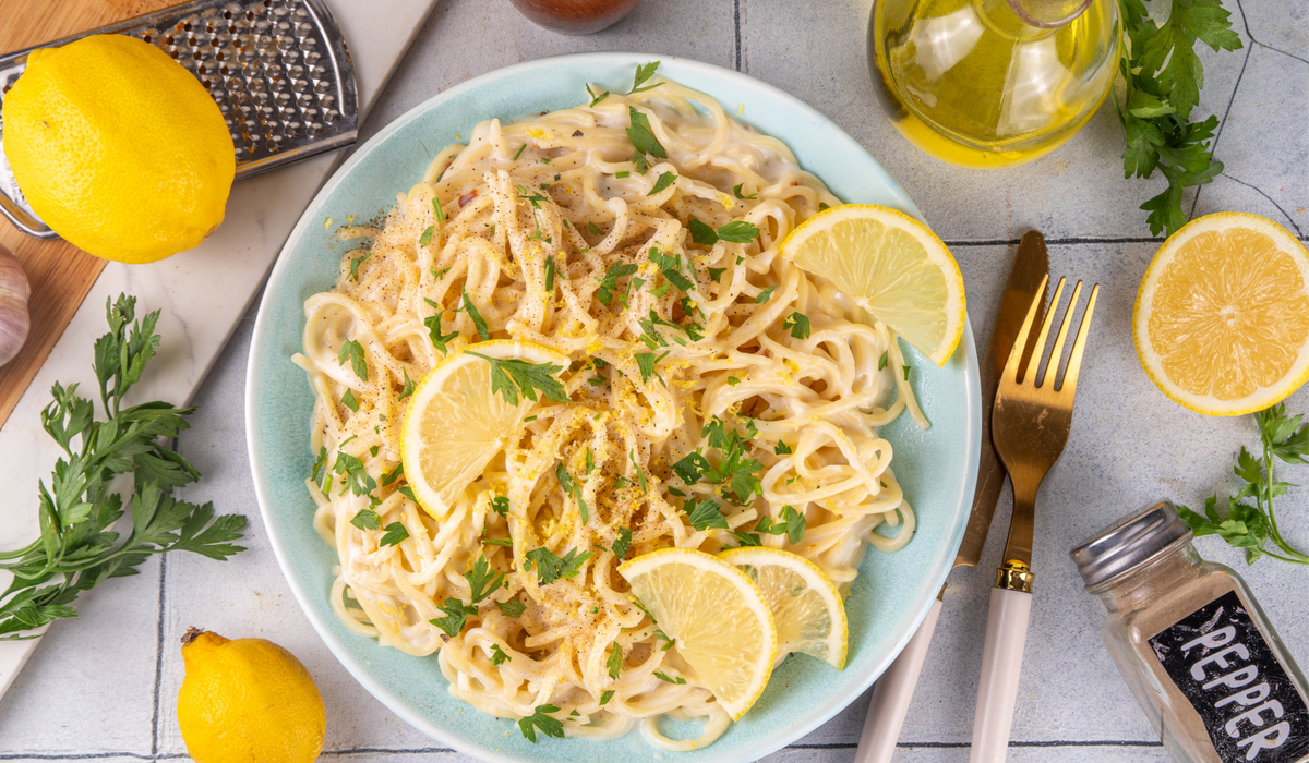 Creamy Lemon Feta Pasta with Lemon & Garlic Infused Olive Oil