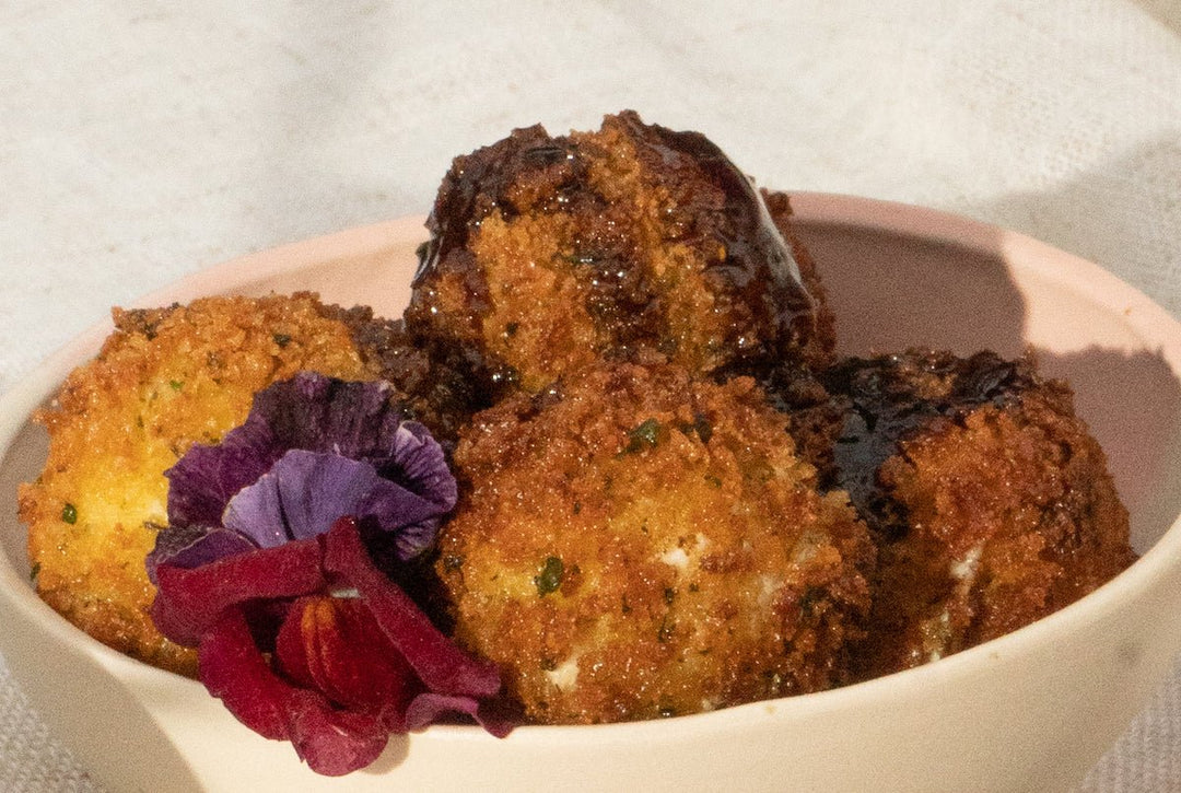 Fried Goat Cheese Balls with Texas Balsamic Drizzle - Texas Hill Country Olive Co.