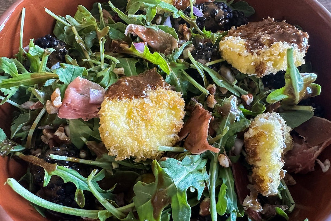 Fried Goat Cheese with Arugula and Blackberry Vinaigrette - Texas Hill Country Olive Co.