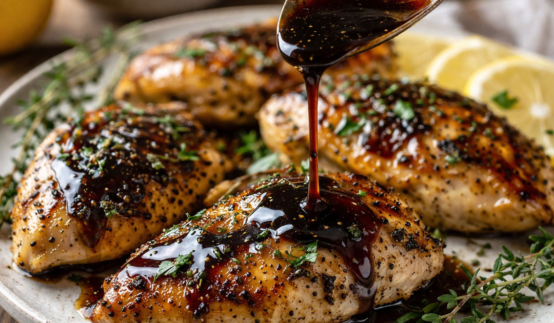 Lemon Olive Oil Chicken with Bourbon Balsamic Glaze