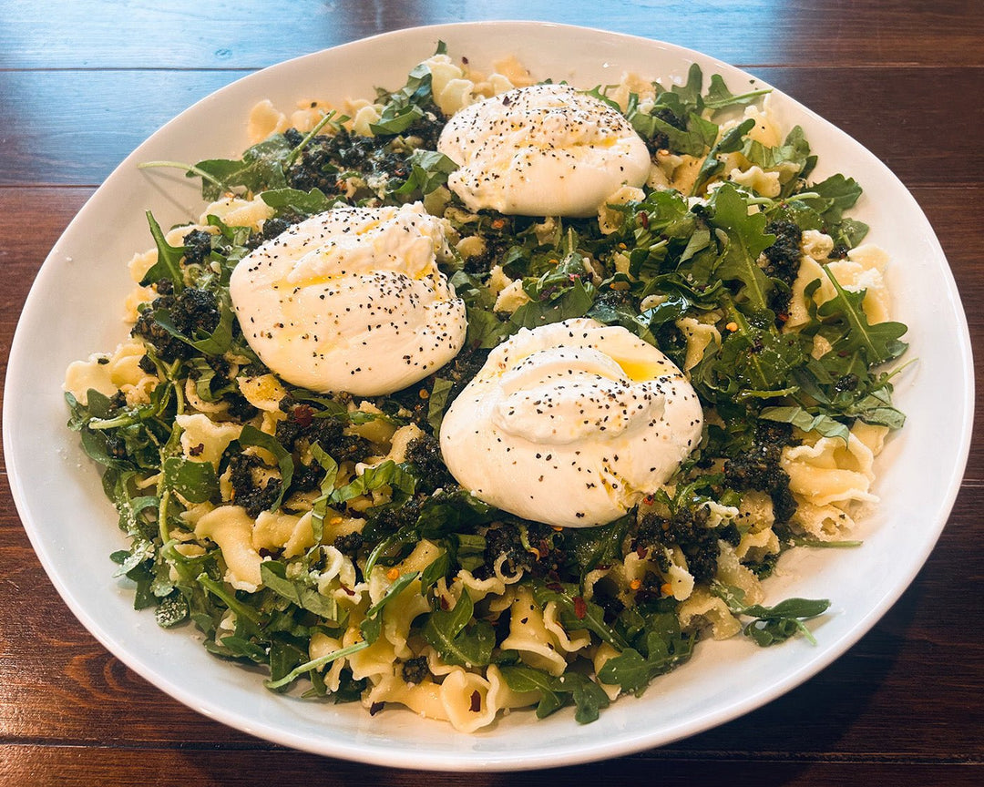 Pesto Lemon Burrata Pasta Salad