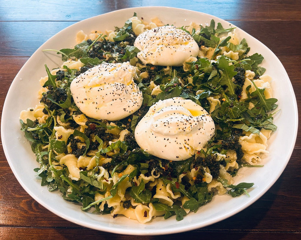 Pesto Lemon Burrata Pasta Salad