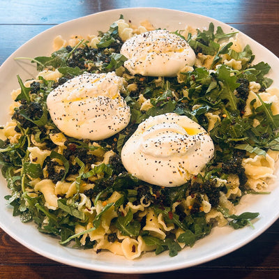 Pesto Lemon Burrata Pasta Salad