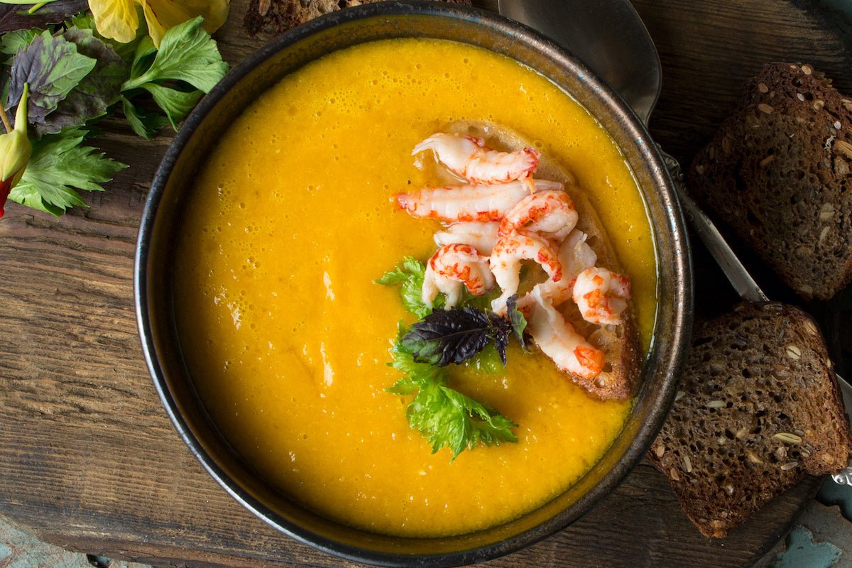 Summer Soup: Yellow Gazpacho with Curry and Spicy Shrimp - Texas Hill Country Olive Co.
