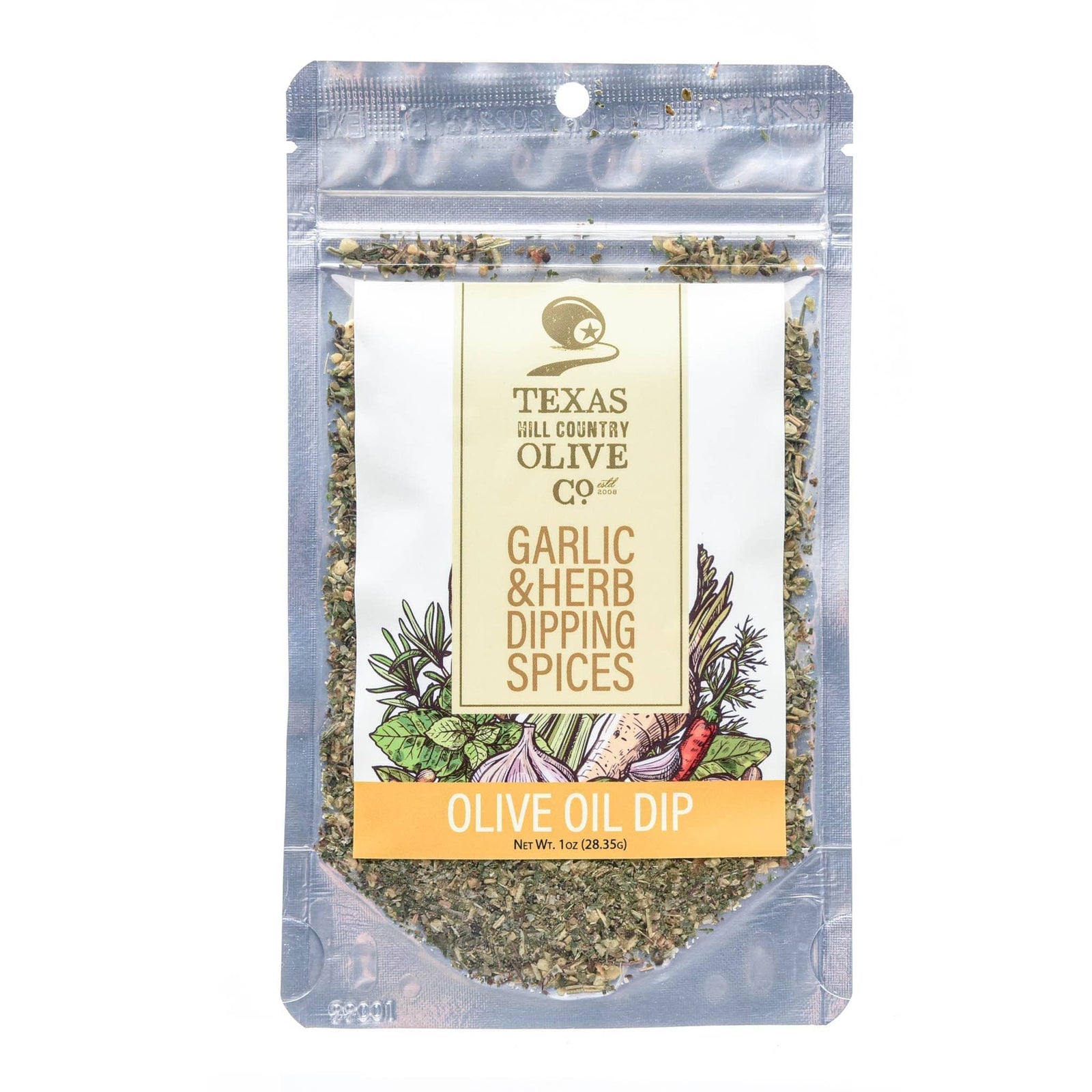 Packaging of Texas Hill Country Olive Co. Garlic & Herb Dipping Spices