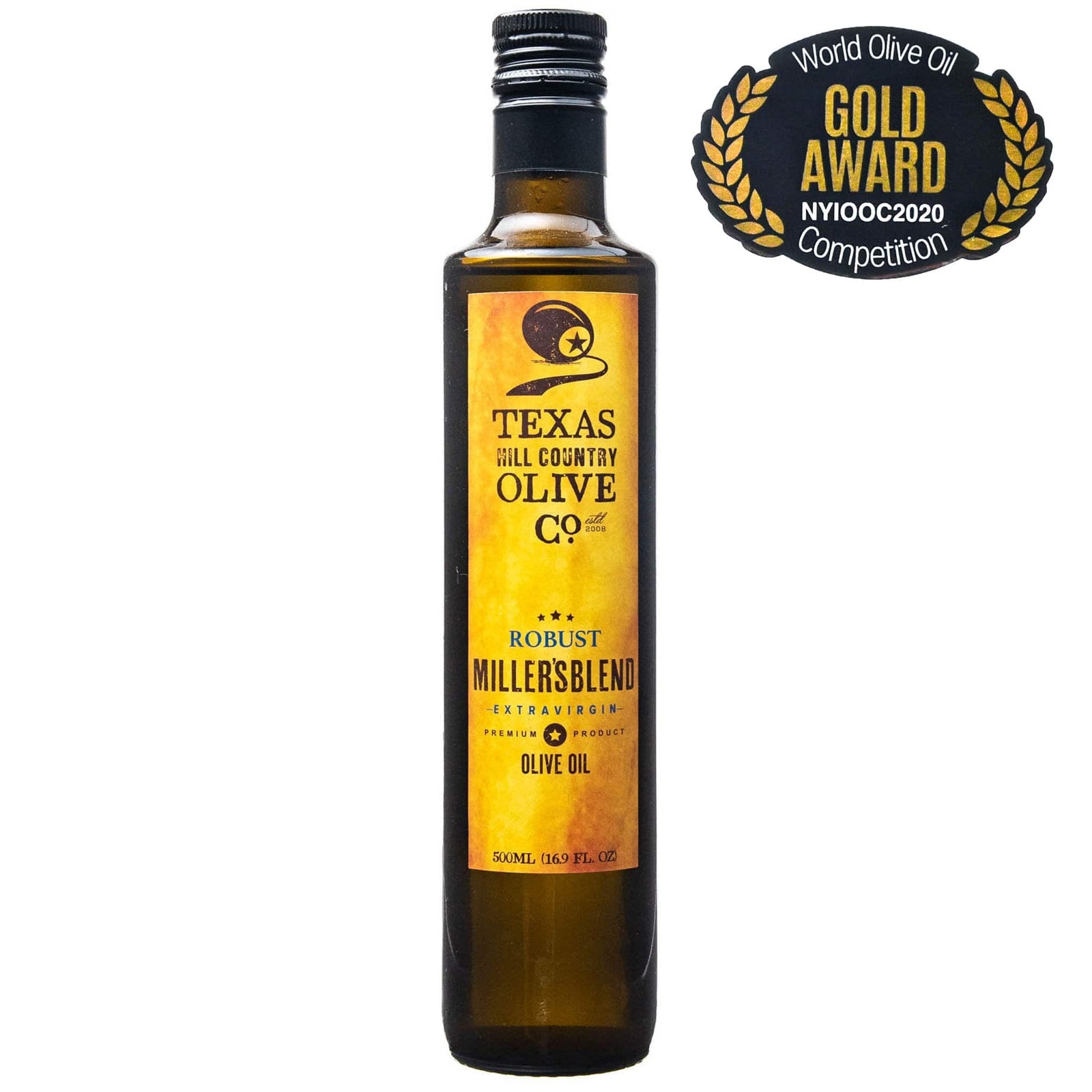 500ml bottle of Texas Miller's Blend Extra Virgin Olive Oil